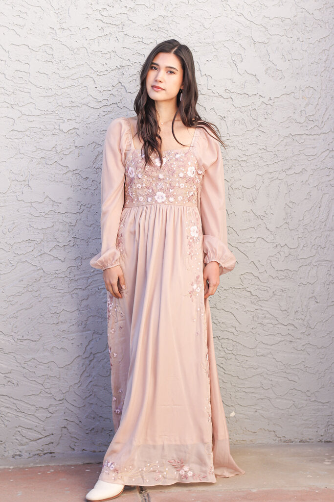 Maxi Dress w/Floral Embroidery