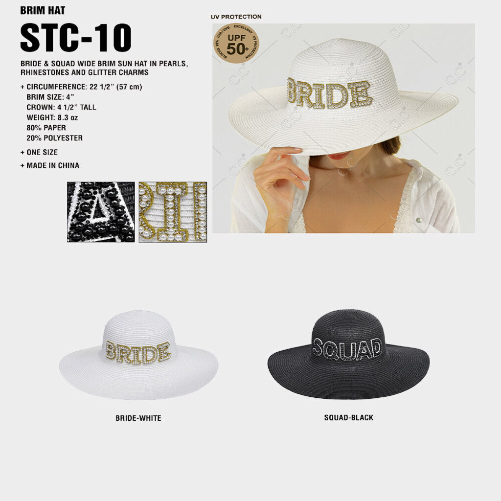 Bride & Squad Wide Brim Sun Hat In Pearls