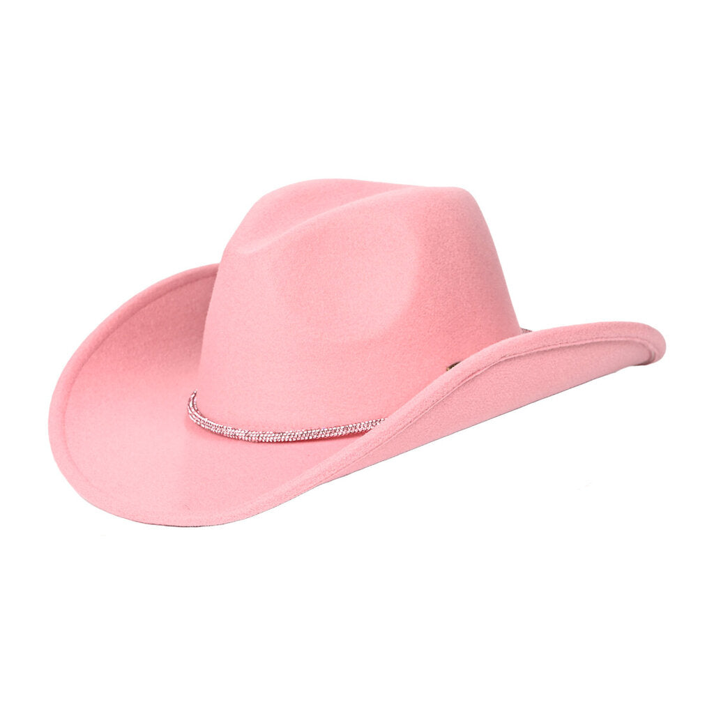 Hot Pink- Vegan Felt Hat w/ Rhinestone String