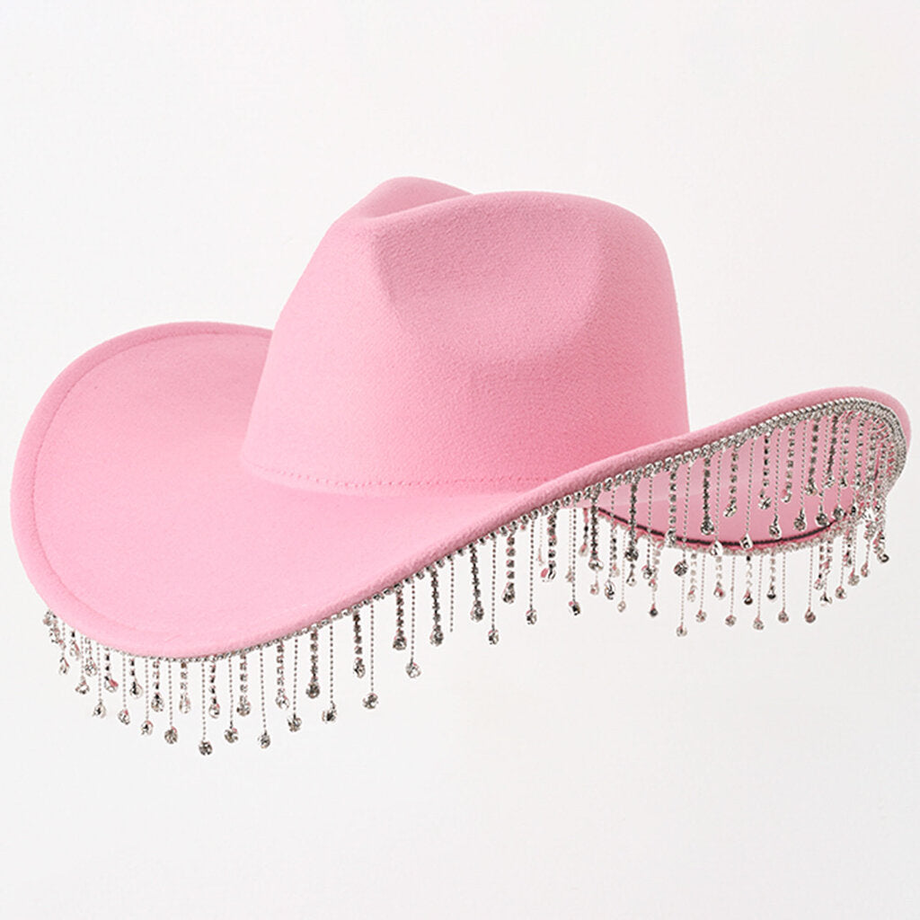 Pink- Tassle Rhinestone Edge Cowboy Hat