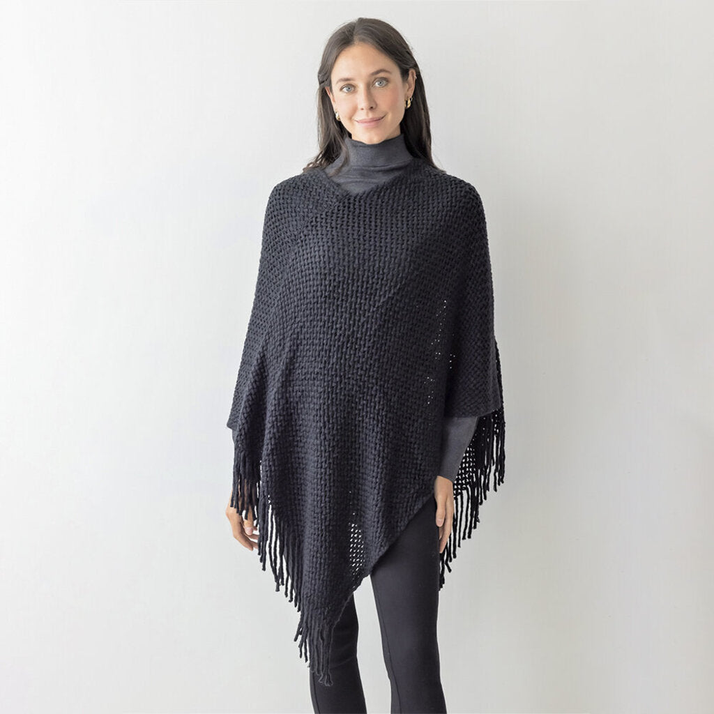 Black- Crochet Knitted Poncho